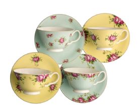 Aynsley Archive Rose Teacups & Saucers set of 4